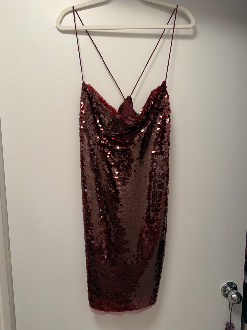 wild fable Wine Red Sequin Cowl Slip Dress